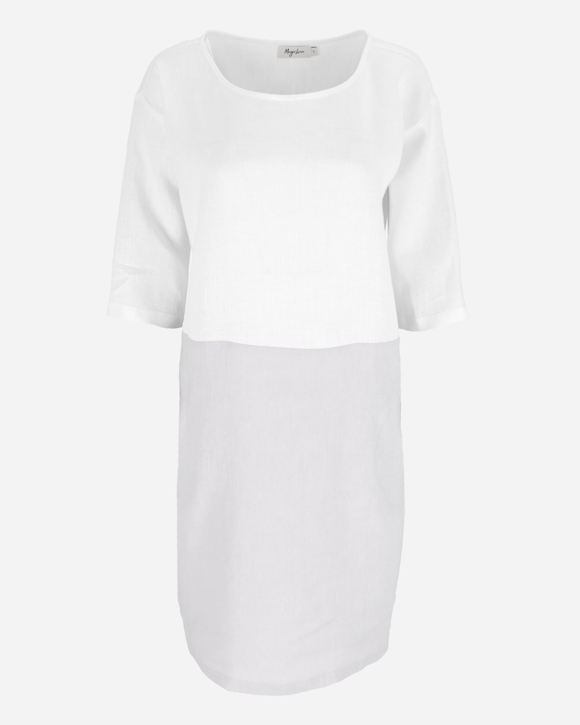 Color-block linen dress ADRIA in White-gray