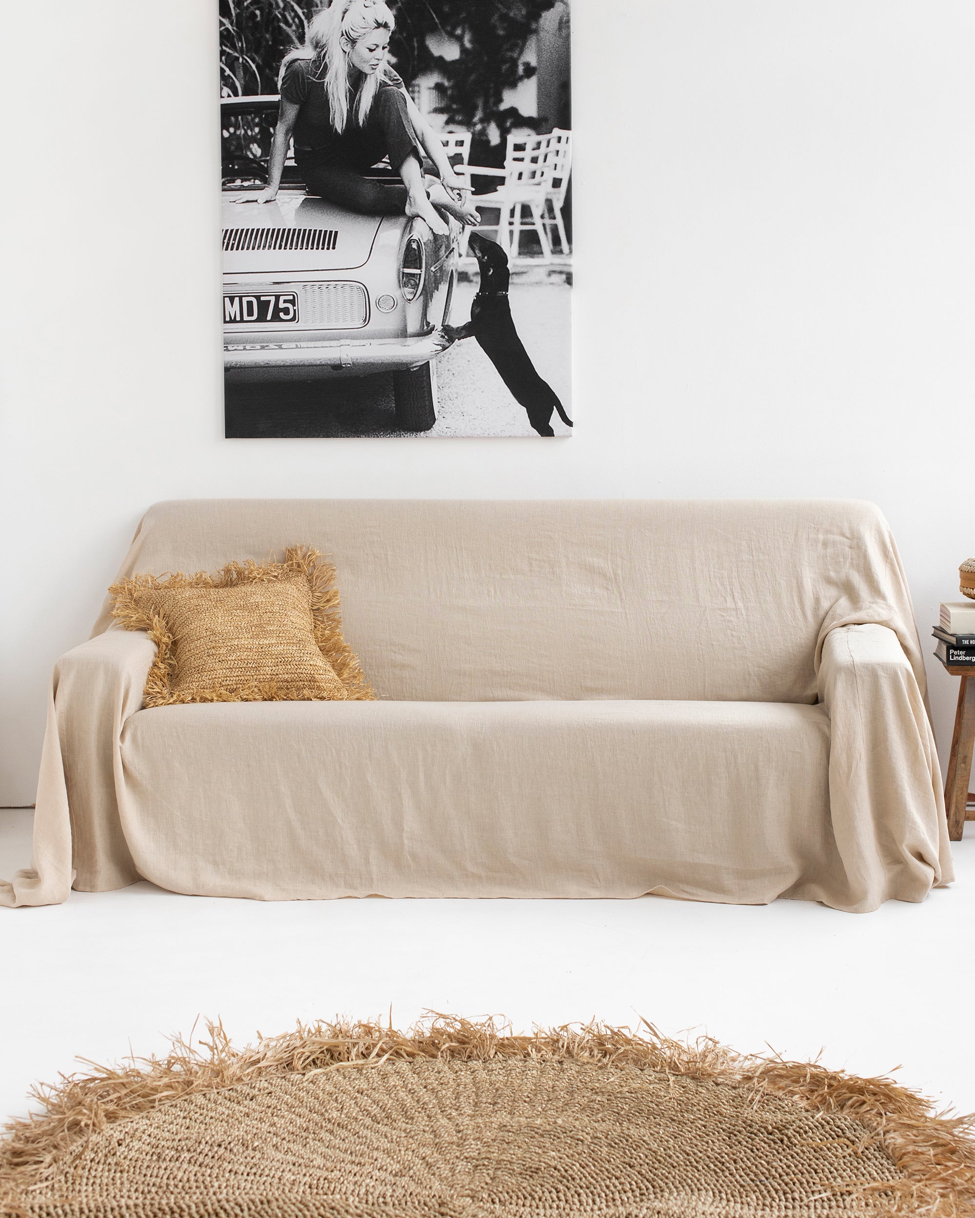 Linen couch cover in Natural linen