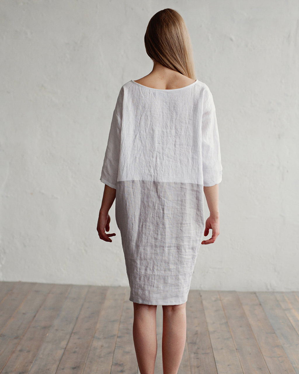 Color-block linen dress ADRIA in White-gray