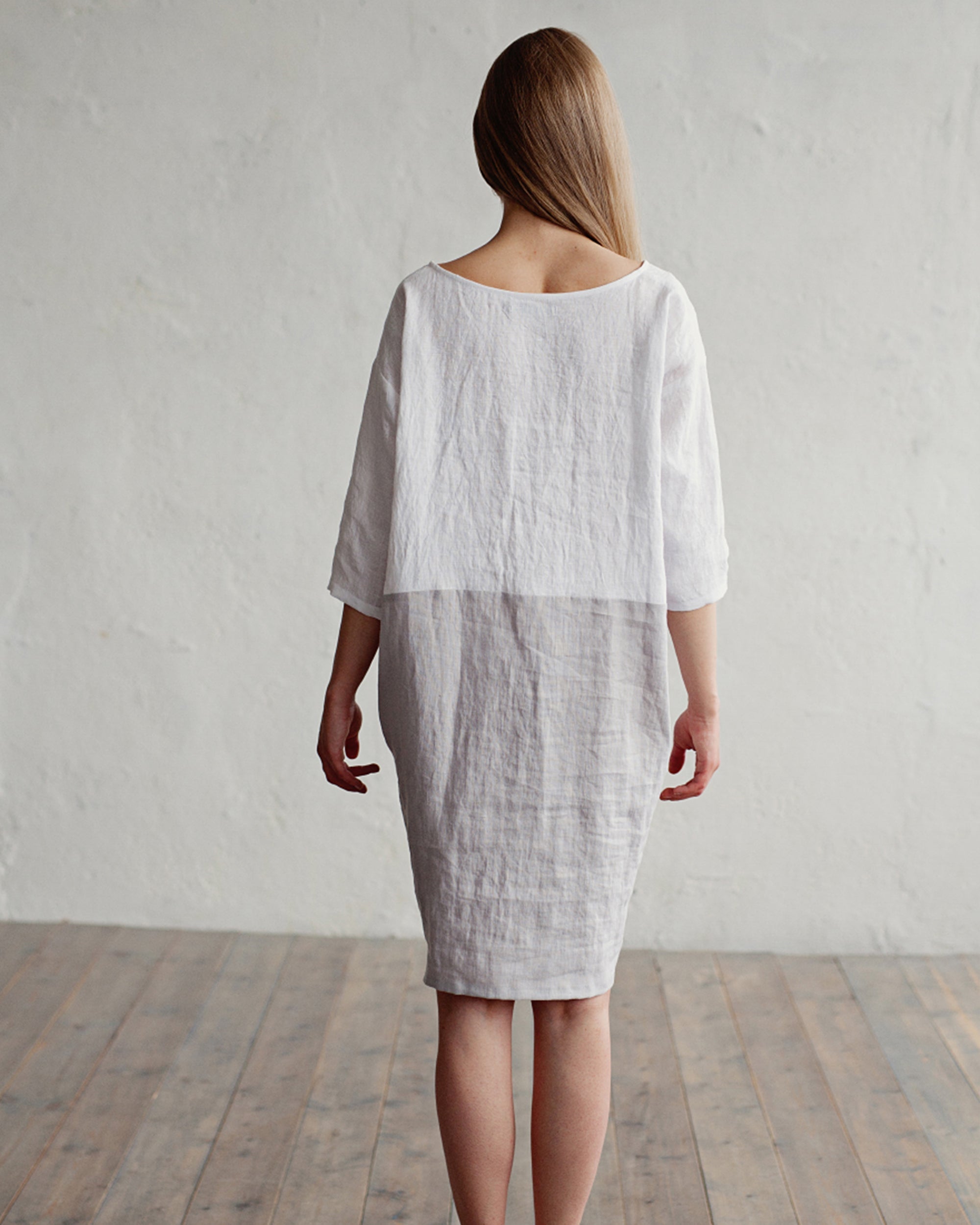 Color-block linen dress ADRIA in White-gray